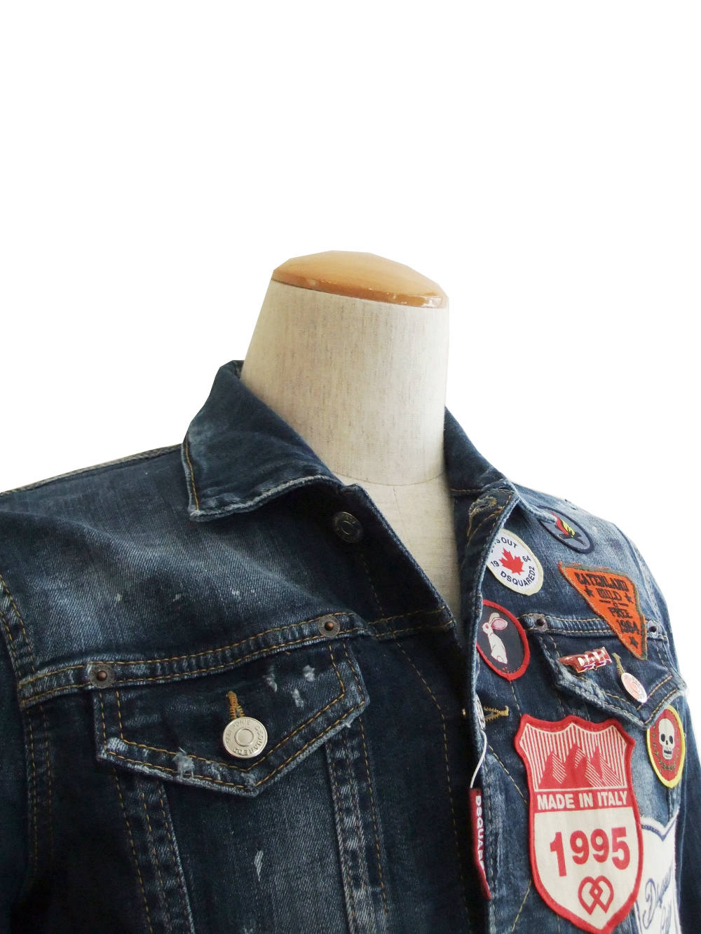 DSQUARED2 刺繍 加工 ムートン襟 ストレッチデニムジャケット 44 DSQUARED2 刺繍 加工 ムートン襟 ストレッチデニムジャケット 44
