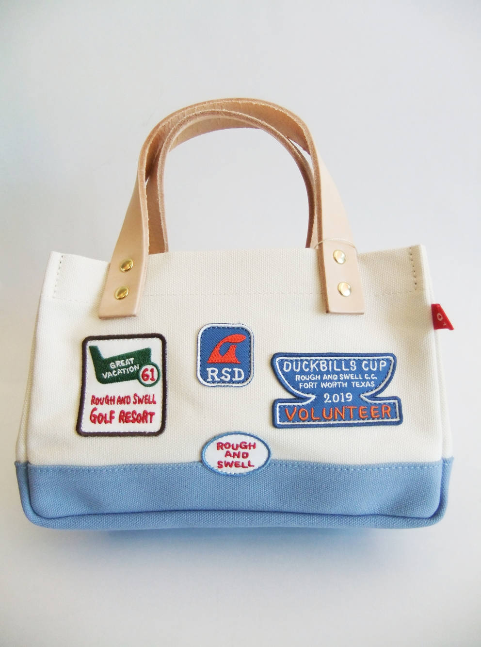 rough & swell - PATCH TOTE NAVY ミニトートバッグ ( WHITE × SAX