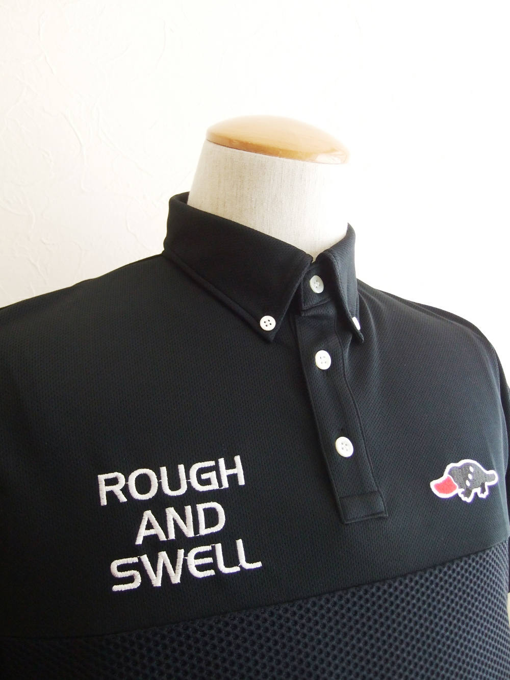 rough & swell - BUMP POLO (BLACK) 鹿の子半袖ポロシャツ | 4.444glad