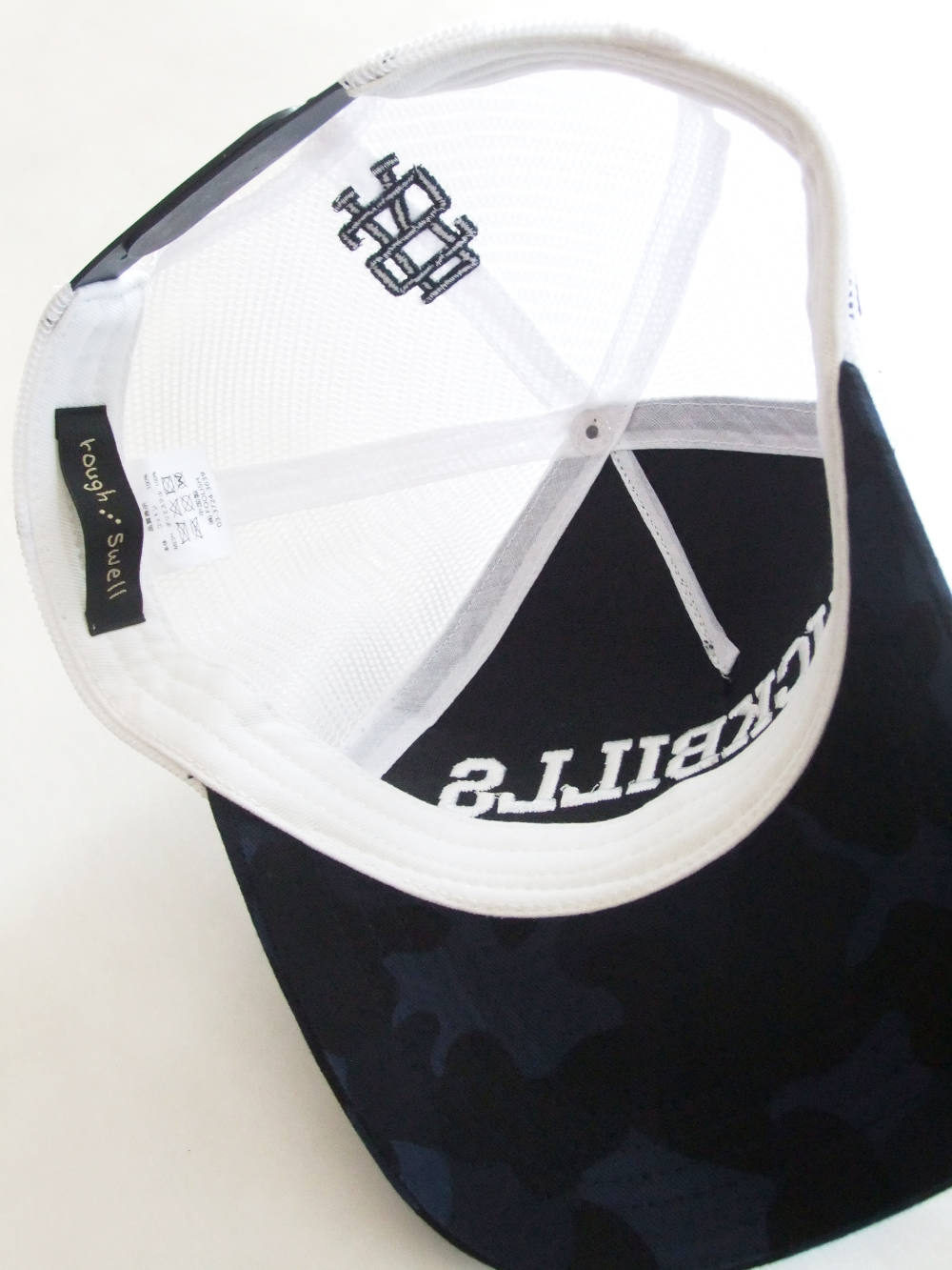 rough & swell - MESH TOUR CAP CAMO ( NAVY ) ロゴ入りキャップ