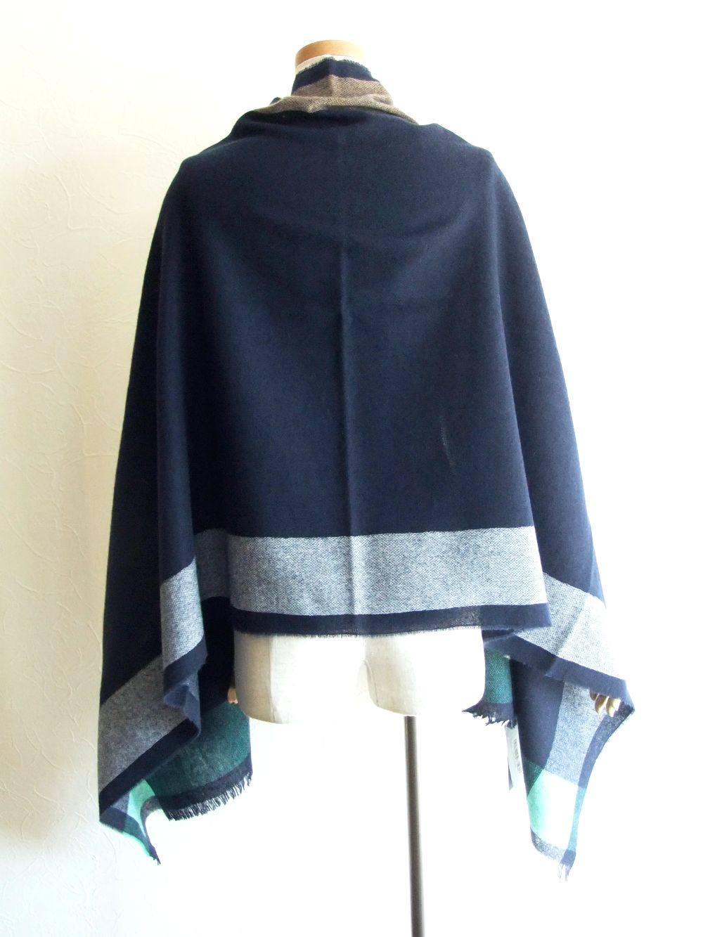 Johnstons - カシミヤ ガーゼ 大判ストール WA1174 (ネイビー×グリーン